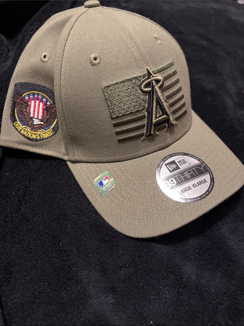 New Era Olive Green Angels Baseball Cap with Flag and Emblem